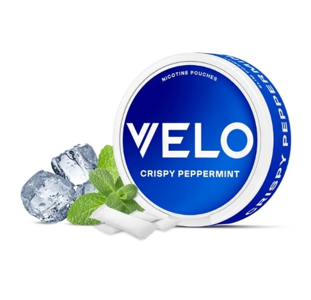 VELO Crispy Peppermint 10mg Can Front Can of VELO Crispy Peppermint 10mg slim nicotine pouches for Australian buyers| velo crispy peppermint 10mg can australia.jpg